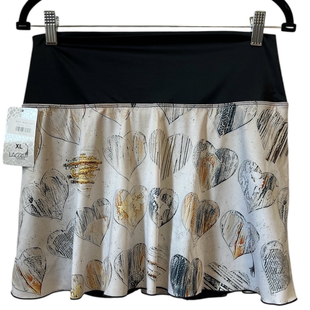 NWT Lacoa Sports Silver Hearts Skirt XL Tennis Golf Pickleball Skort